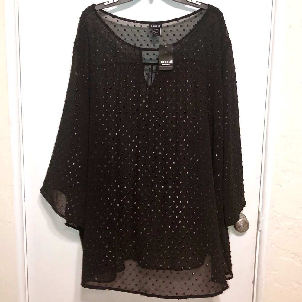torrid | Foil Textured Dot Chiffon Bell Sleeve Top